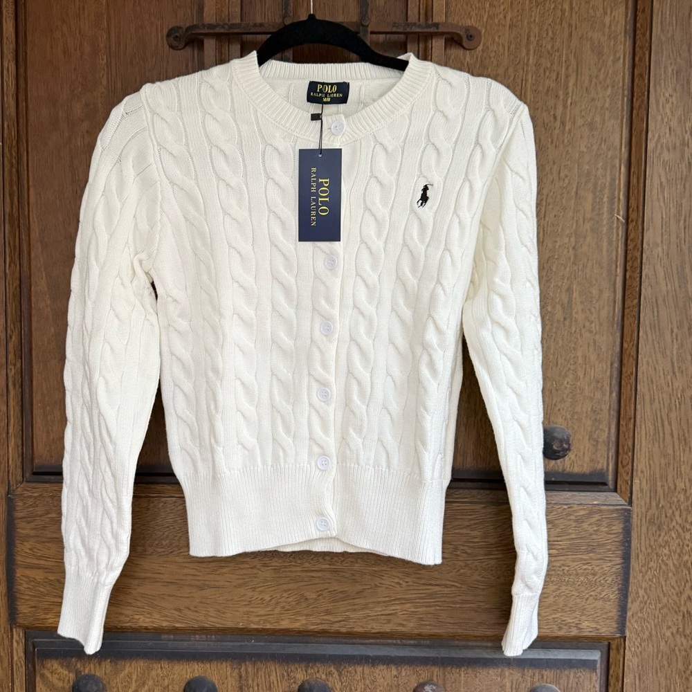 Polo by Ralph Lauren White long sleeve Cable-Knit Button Cardigan Size L